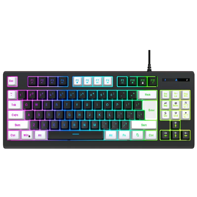Y-FRUITFUL G69 Gaming Mechanical Feel Keyboard 87 Keys RGB Backlit USB Wired Esports Keyboard - White+Black