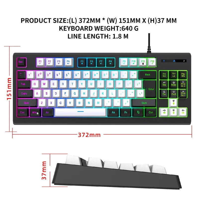 Y-FRUITFUL G69 Gaming Mechanical Feel Keyboard 87 Keys RGB Backlit USB Wired Esports Keyboard - White+Black