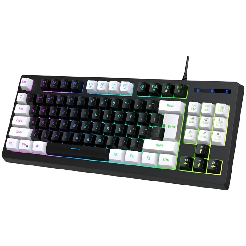 Y-FRUITFUL G69 Gaming Mechanical Feel Keyboard 87 Keys RGB Backlit USB Wired Esports Keyboard - White+Black