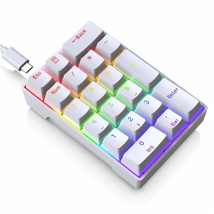 Y-FRUITFUL YF20 Laptop Mechanical Numeric Keypad 20 Keys RGB Backlit Wired External Mini Keyboard - White