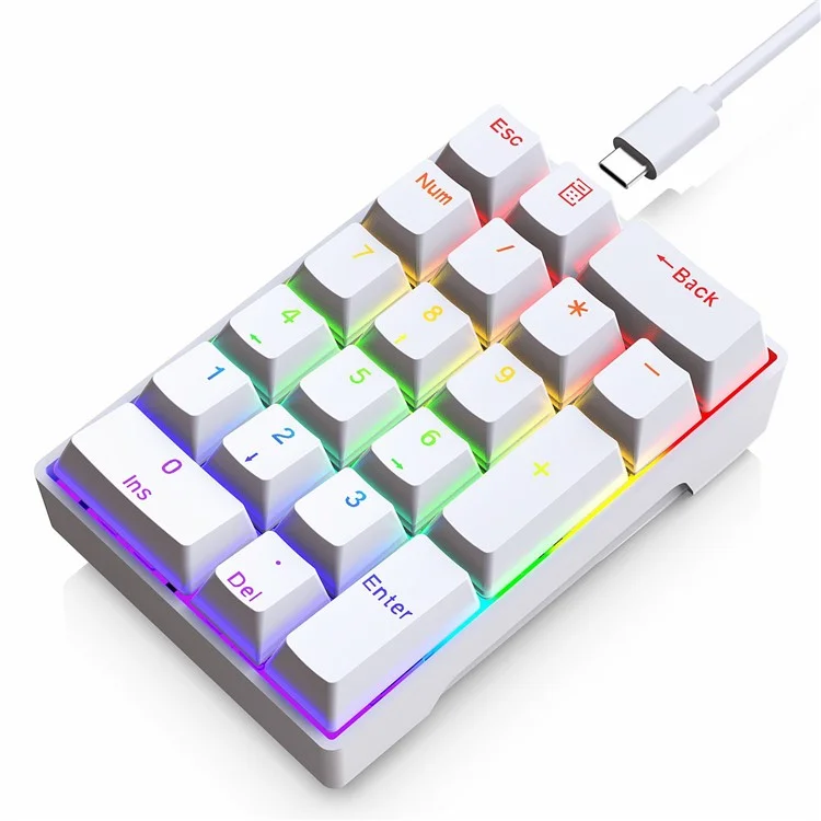 Y-FRUITFUL YF20 Laptop Mechanical Numeric Keypad 20 Keys RGB Backlit Wired External Mini Keyboard - White