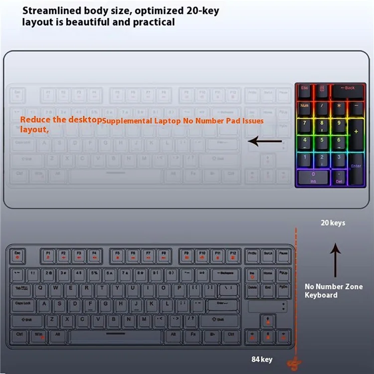 Y-FRUITFUL YF20 Laptop Mechanical Numeric Keypad 20 Keys RGB Backlit Wired External Mini Keyboard - White