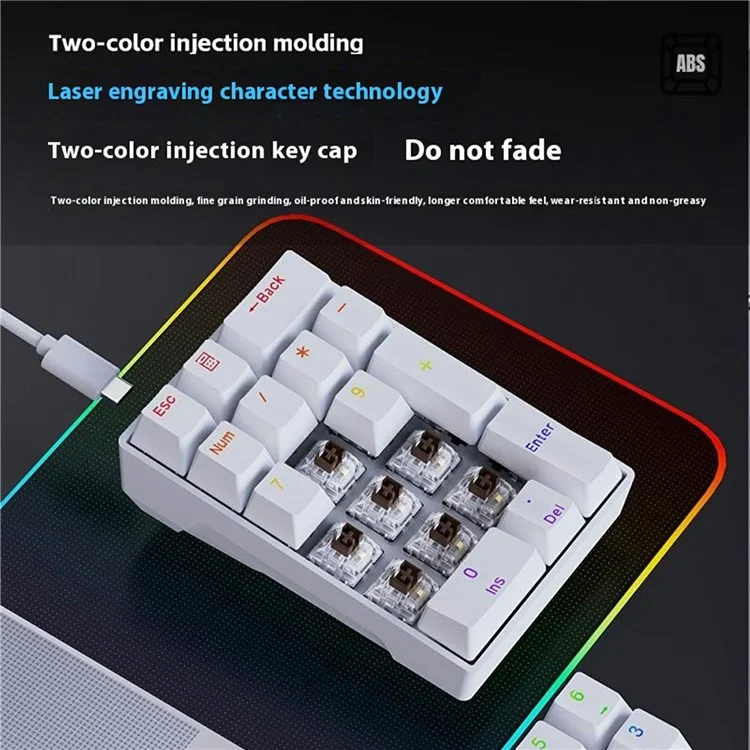 Y-FRUITFUL YF20 Laptop Mechanical Numeric Keypad 20 Keys RGB Backlit Wired External Mini Keyboard - White
