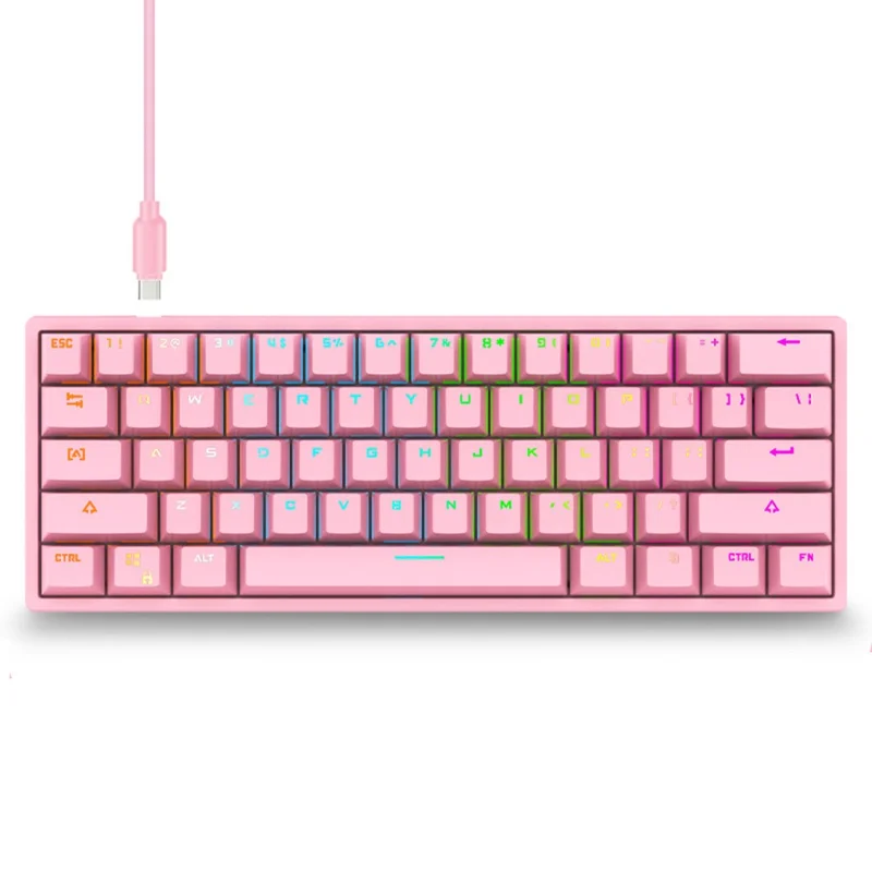 Y-FRUITFUL K33 61 Keys Type C Hot Swappable Mechanical Gaming Keyboard with RGB Light - Pink