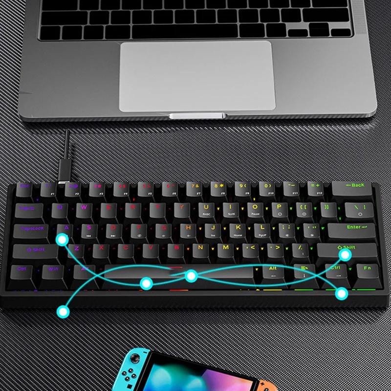 Y-FRUITFUL K33 61 Keys Type C Hot Swappable Mechanical Gaming Keyboard with RGB Light - Pink
