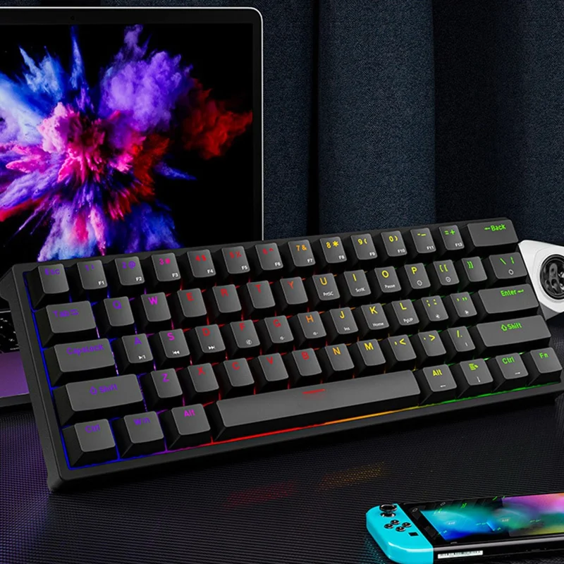 Y-FRUITFUL K33 61 Keys Type C Hot Swappable Mechanical Gaming Keyboard with RGB Light - Pink