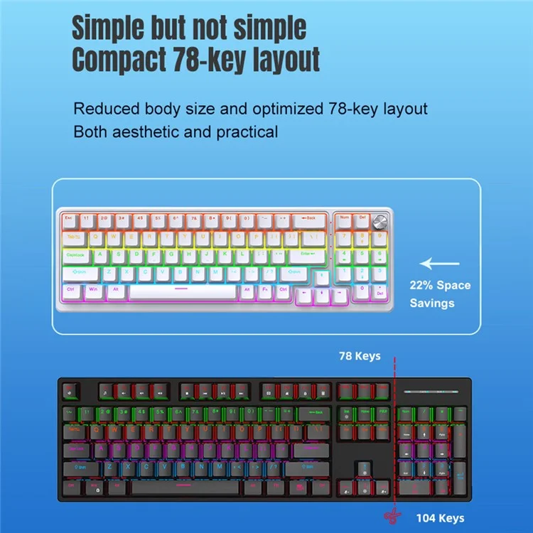 Y-FRUITFUL K78 mechanische Tastatur mit 78 Tasten, RGB-Hintergrundbeleuchtung, verkabelt für Gaming und Büro - Blau