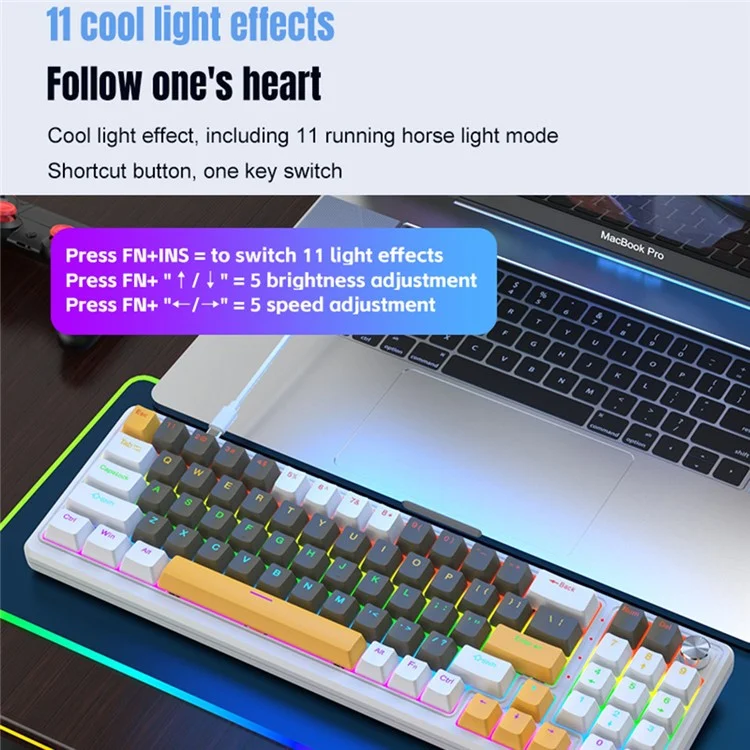 Y-FRUITFUL K78 mechanische Tastatur mit 78 Tasten, RGB-Hintergrundbeleuchtung, verkabelt für Gaming und Büro - Blau