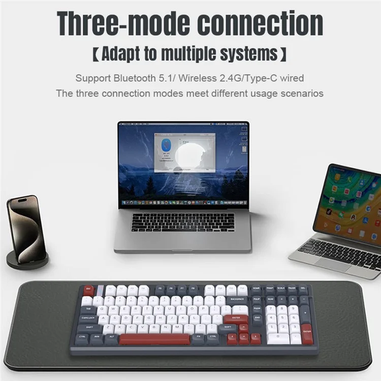 Y-FRUITFUL K102 102 Keys Tri-Mode Keyboard Gasket Structure Mechanical Gaming Keyboard with RGB Light - Titanium Blue