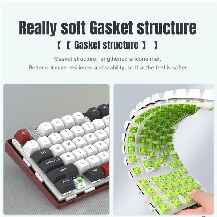 Y-FRUITFUL K102 102 Keys Tri-Mode Keyboard Gasket Structure Mechanical Gaming Keyboard with RGB Light - Titanium Blue