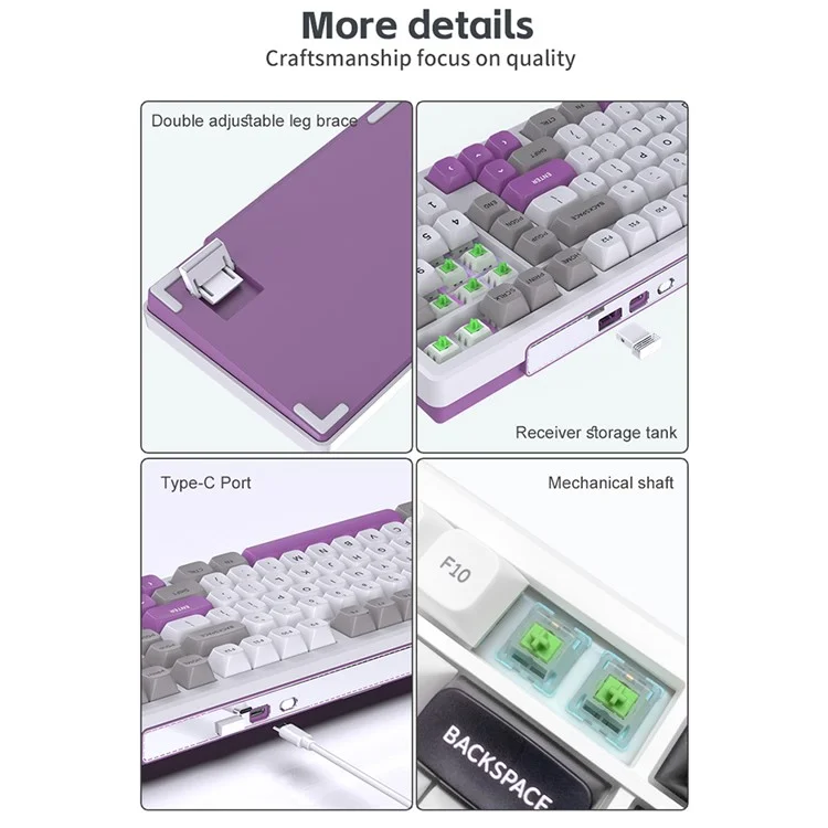 Y-FRUITFUL K102 102 Keys Tri-Mode Keyboard Gasket Structure Mechanical Gaming Keyboard with RGB Light - Titanium Blue