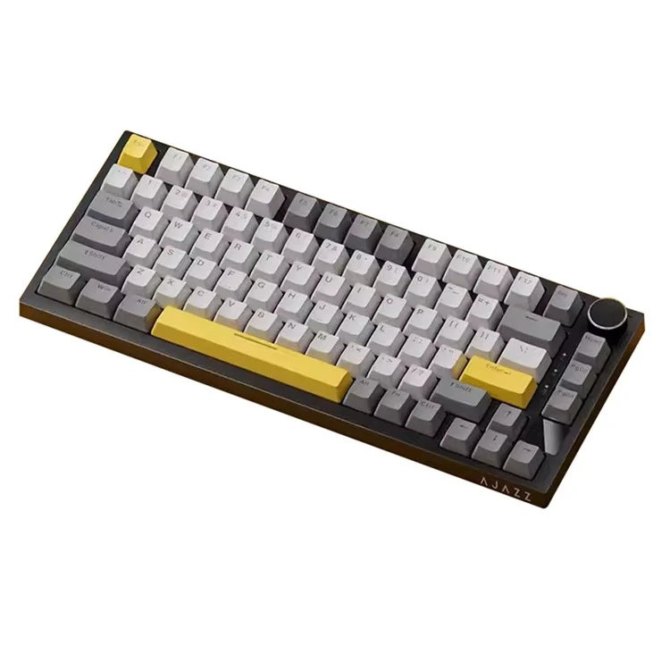 AJAZZ AK820pro Teclado mecánico inalámbrico Bluetooth Tri-Mode con interruptores Flying Fish, 81 teclas, teclado retroiluminado RGB - Negro / Gris / Amarillo