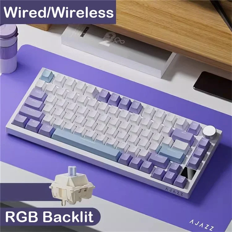 AJAZZ AK820pro Teclado mecánico inalámbrico Bluetooth Tri-Mode con interruptores Flying Fish, 81 teclas, teclado retroiluminado RGB - Negro / Gris / Amarillo
