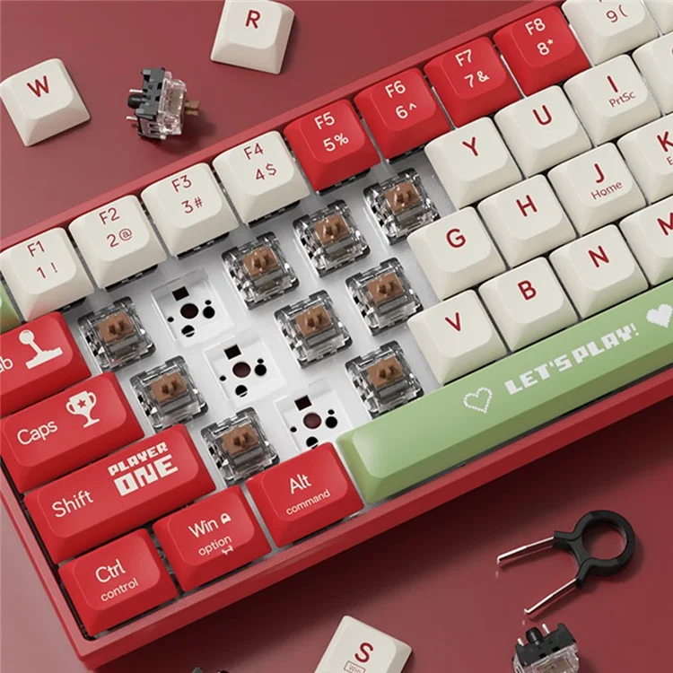 AJAZZ AK680 1,6 м проводная игровая клавиатура с 68 клавишами, переключаемыми механическими переключателями - Красные переключатели / Красно-белый