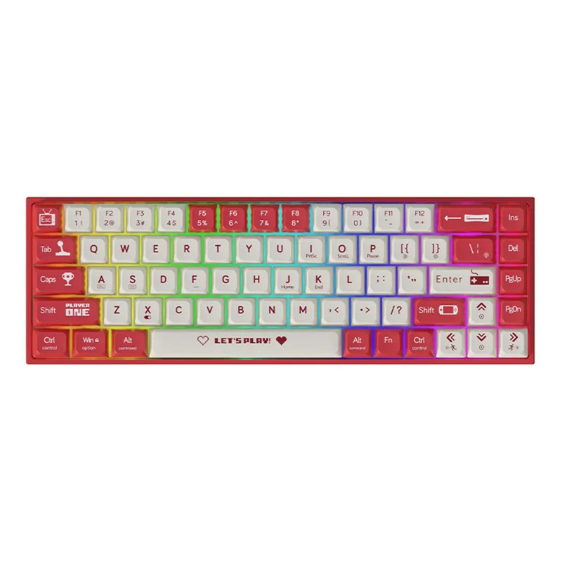 AJAZZ AK680 1.6m USB Wired Gaming Keyboard 68 Keys Hot Swappable Mechanical Keyboard - Brown Switch / Red+White