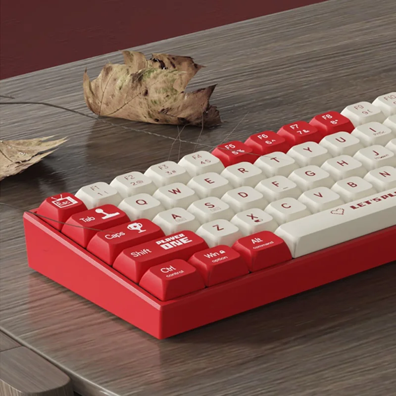 AJAZZ AK680 1.6m USB Wired Gaming Keyboard 68 Keys Hot Swappable Mechanical Keyboard - Brown Switch / Red+White