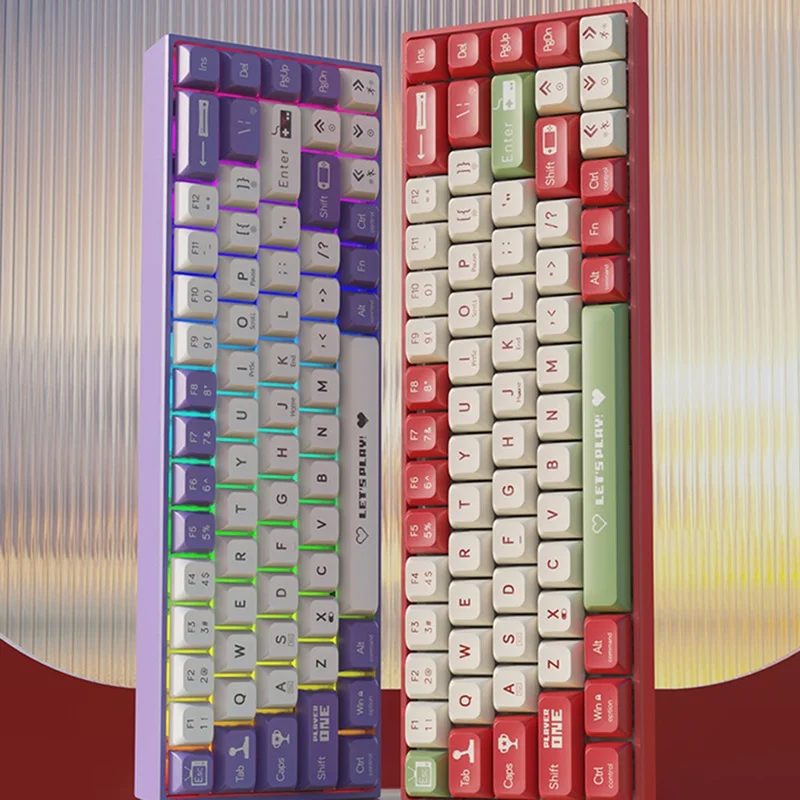 AJAZZ AK680 1.6m USB Wired Gaming Keyboard 68 Keys Hot Swappable Mechanical Keyboard - Brown Switch / Red+White