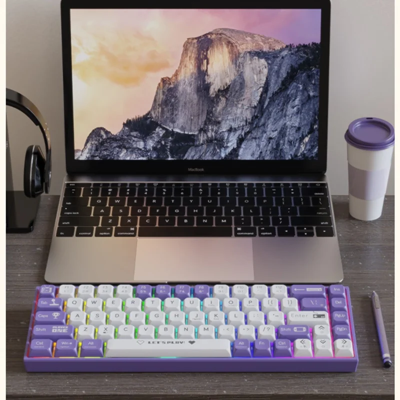 AJAZZ AK680 Teclado mecánico de juego con cable USB de 1,6 m, 68 teclas, intercambiable - Interruptor azul / Rojo+Blanco