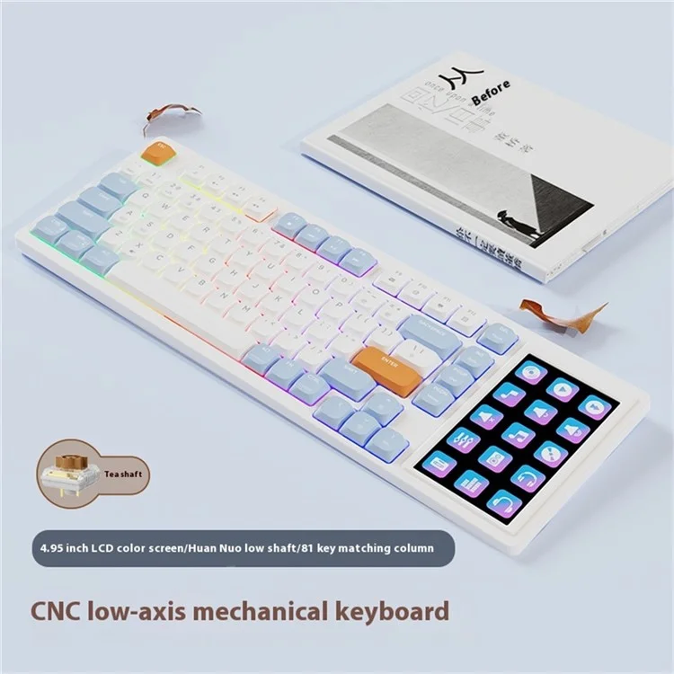 AJAZZ AKP815 81 Keys Low Profile Mechanical Keyboard with 4.95 Inch LCD Color Screen RGB Light Wired Keyboard - Brown Switch / Blue+White+Orange