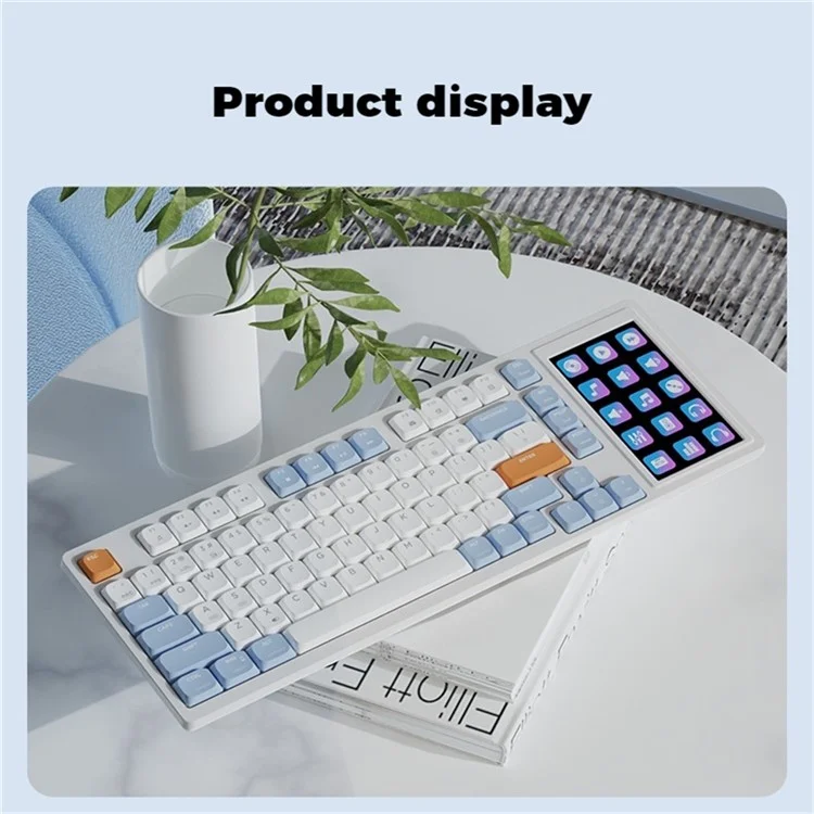 AJAZZ AKP815 81 Keys Low Profile Mechanical Keyboard with 4.95 Inch LCD Color Screen RGB Light Wired Keyboard - Brown Switch / Blue+White+Orange