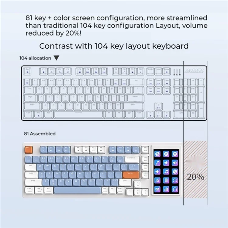 AJAZZ AKP815 81 Keys Low Profile Mechanical Keyboard with 4.95 Inch LCD Color Screen RGB Light Wired Keyboard - Brown Switch / Blue+White+Orange