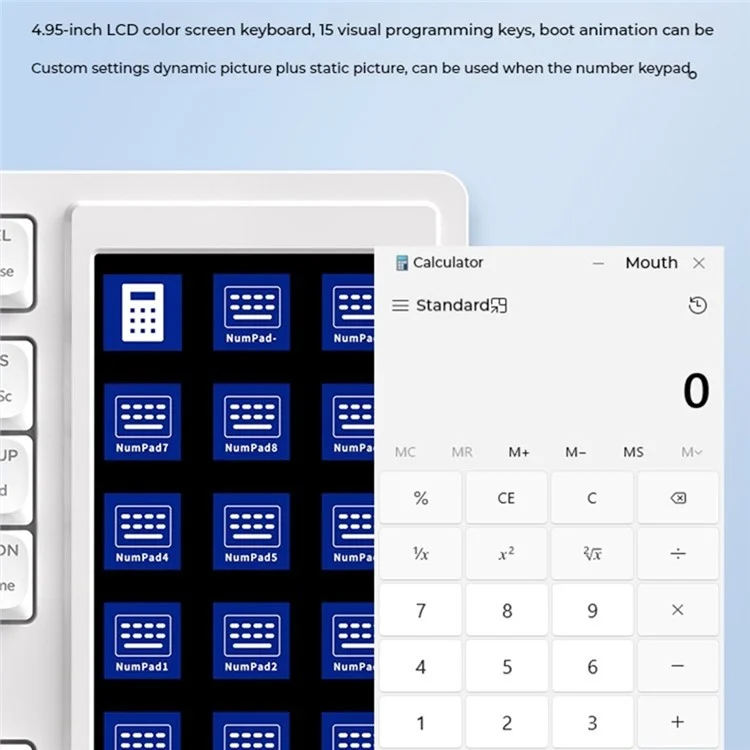 AJAZZ AKP815 81 Keys Low Profile Mechanical Keyboard with 4.95 Inch LCD Color Screen RGB Light Wired Keyboard - Brown Switch / Blue+White+Orange