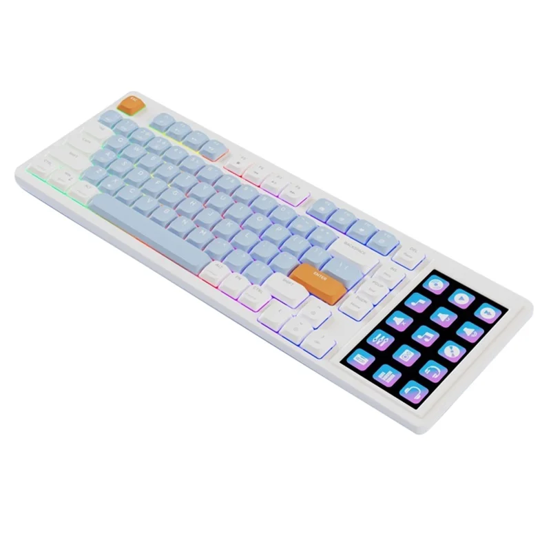 AJAZZ AKP815 81 Keys Low Profile Mechanical Keyboard with 4.95 Inch LCD Color Screen RGB Light Wired Keyboard - Red Switch / White+Blue+Orange