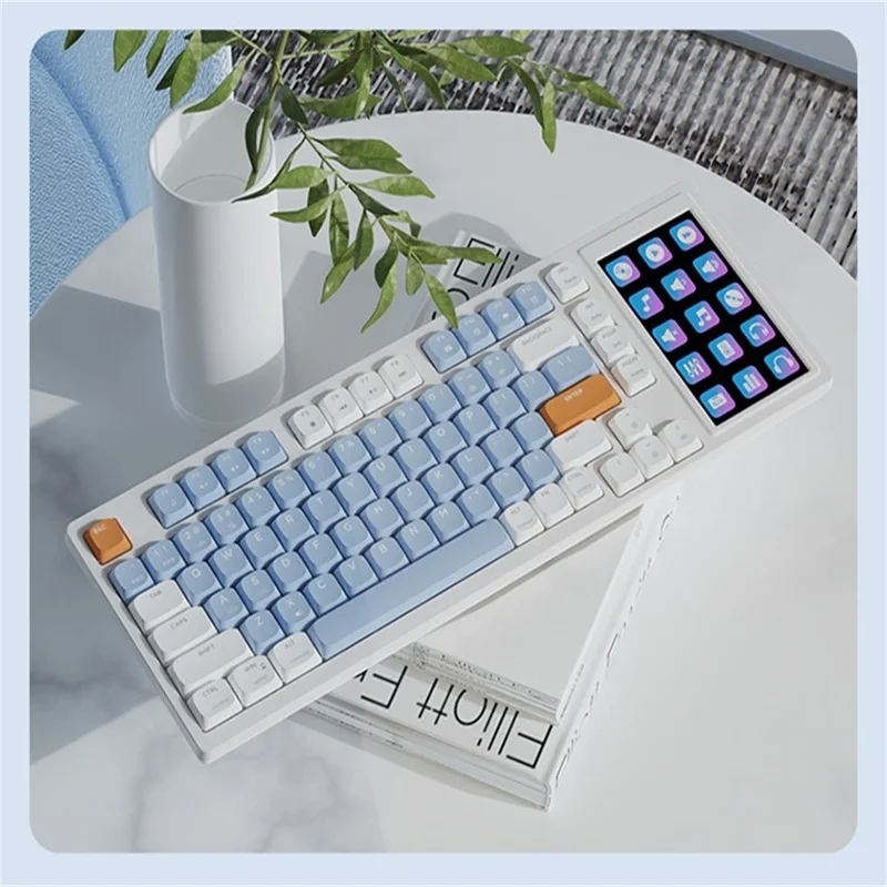 AJAZZ AKP815 81 Keys Low Profile Mechanical Keyboard with 4.95 Inch LCD Color Screen RGB Light Wired Keyboard - Red Switch / White+Blue+Orange