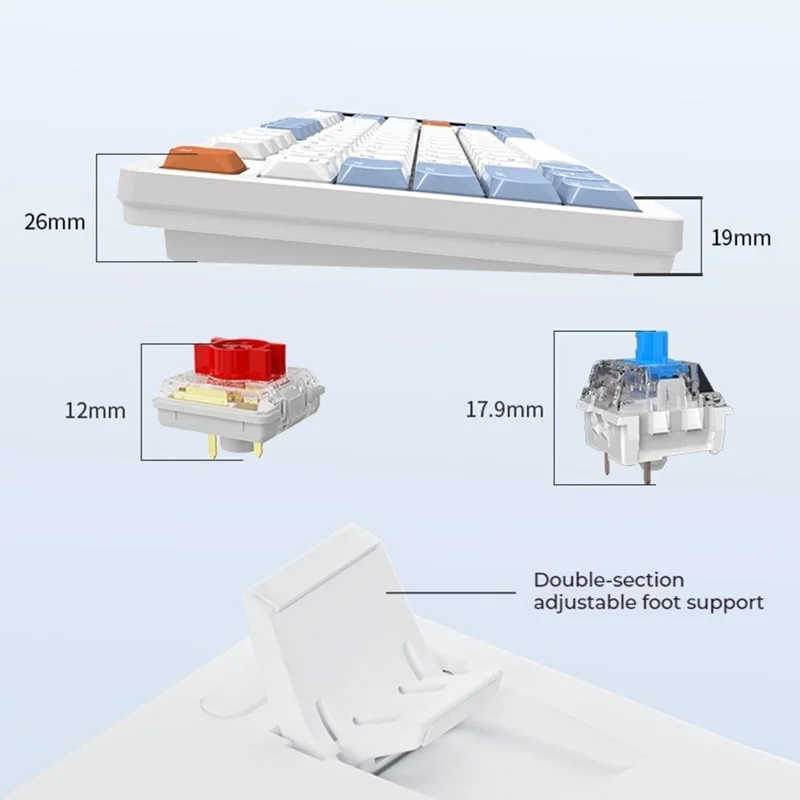 AJAZZ AKP815 81 Keys Low Profile Mechanical Keyboard with 4.95 Inch LCD Color Screen RGB Light Wired Keyboard - Red Switch / White+Blue+Orange