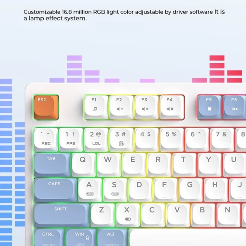 AJAZZ AKP815 81 Keys Low Profile Mechanical Keyboard with 4.95 Inch LCD Color Screen RGB Light Wired Keyboard - Red Switch / White+Blue+Orange