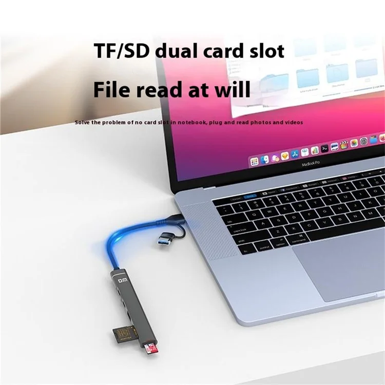 CHB025S USB-C Hub USB-A Multiport Docking Station with USB 2.0, 2xUSB-C SD / TF Card Reader for Laptop / PC