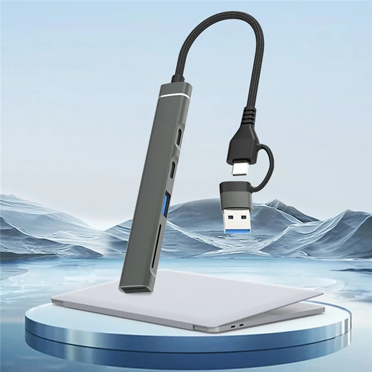 CHB025S USB-C Hub USB-A Multiport Docking Station with USB 2.0, 2xUSB-C SD / TF Card Reader for Laptop / PC
