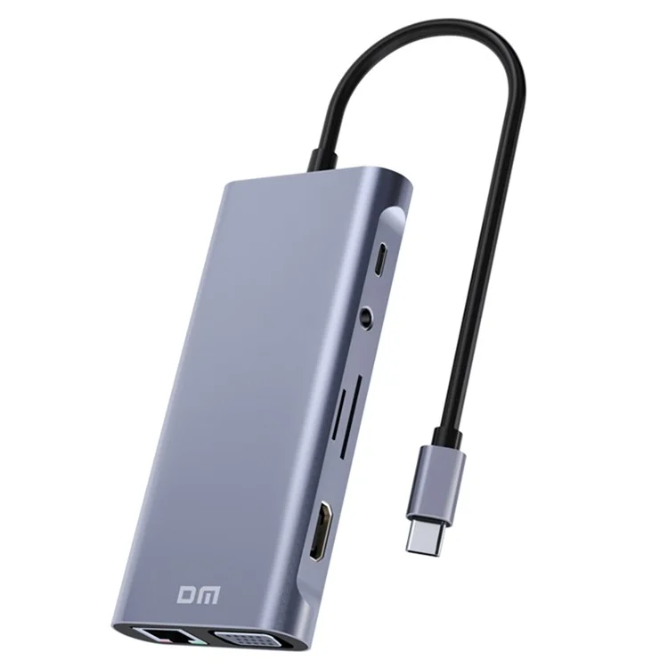 CHB065 11 in 1 Type-C Hub HD VGA Dual Display 4K 30Hz Gigabit Ethernet 4 USB 3.0 Ports PD Charging Adapter