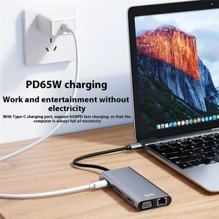CHB065 11 in 1 Type-C Hub HD VGA Dual Display 4K 30Hz Gigabit Ethernet 4 USB 3.0 Ports PD Charging Adapter