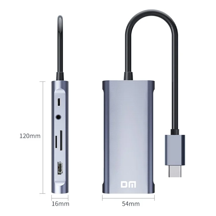 CHB065 11 in 1 Type-C Hub HD VGA Dual Display 4K 30Hz Gigabit Ethernet 4 USB 3.0 Ports PD Charging Adapter