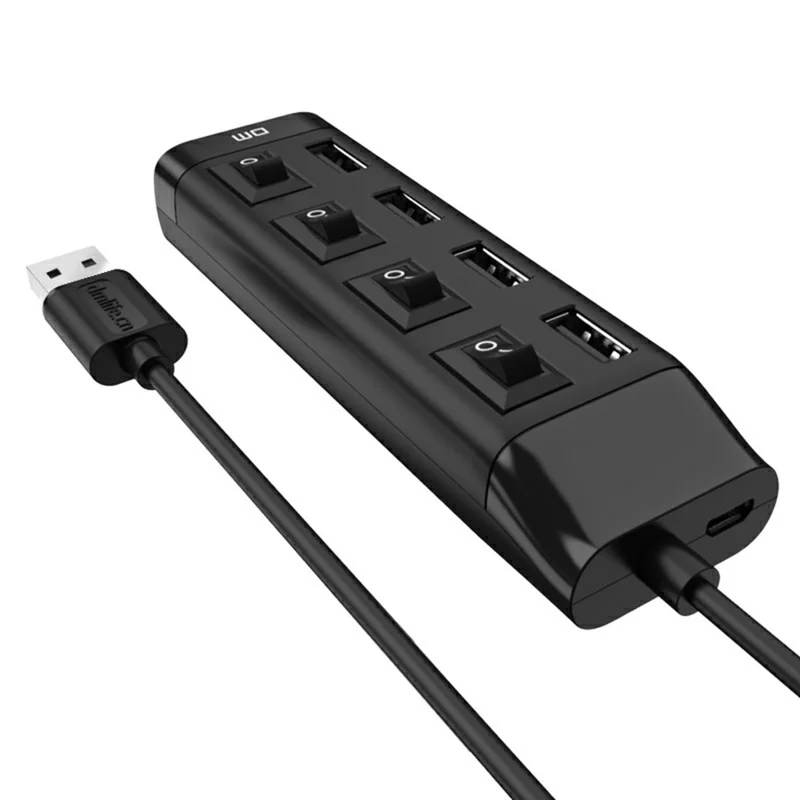 DM CHB005 Concentrateur USB à 4 ports Répartiteur Haute Vitesse avec Interrupteurs Indépendants pour Ordinateur Portable