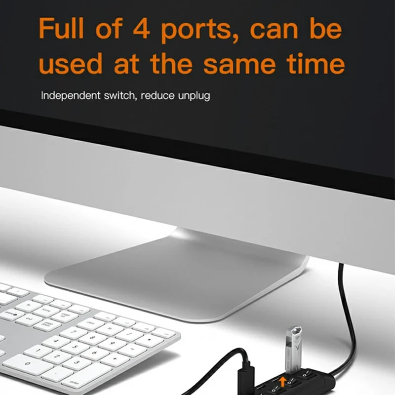 DM CHB005 Concentrateur USB à 4 ports Répartiteur Haute Vitesse avec Interrupteurs Indépendants pour Ordinateur Portable