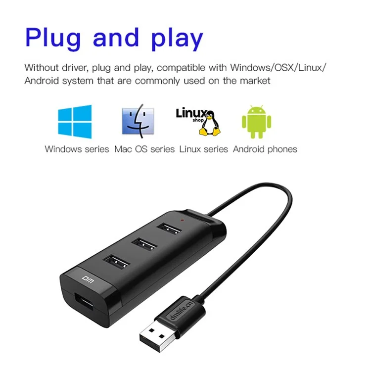 DM CHB006 4 Ports USB 2.0 Extension Hub High Speed Splitter for U Disk / Hard Drive / Mouse / Keyboard