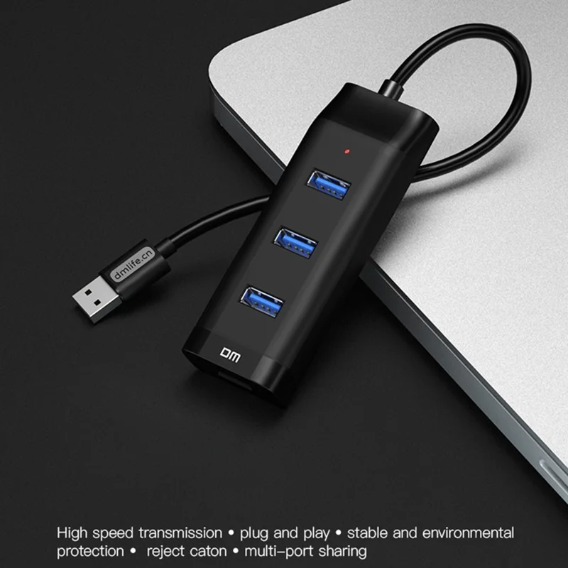 DM CHB007 4 Ports USB 3.0 Hub 5Gbps High Speed Transfer Docking Station with 30cm Cable