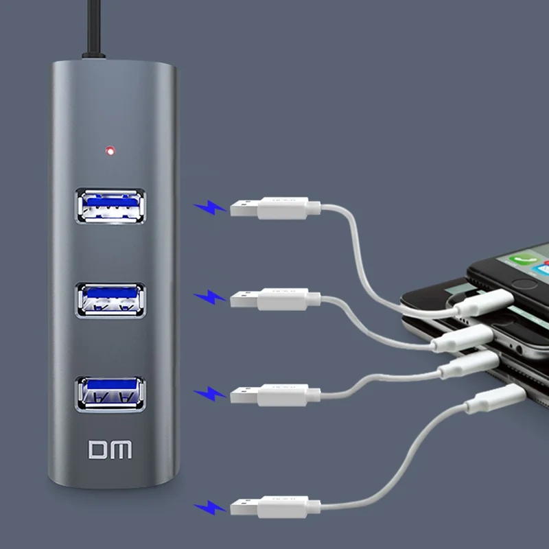 DM CHB009 Portable 4 Ports USB 3.0 Hub Plug and Play High Speed Expansion Adapter