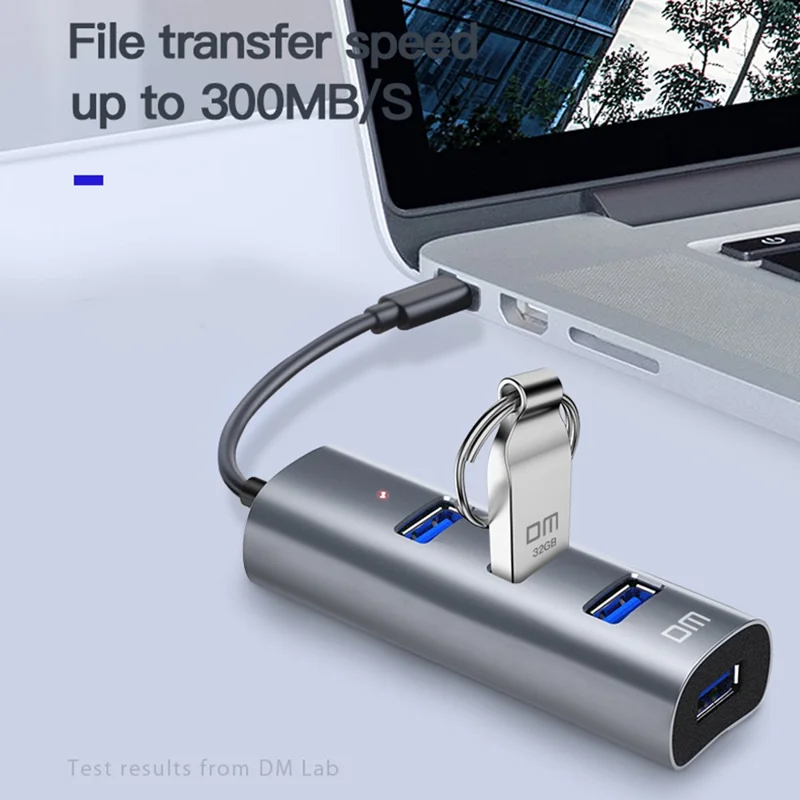 DM CHB009 Portable 4 Ports USB 3.0 Hub Plug and Play High Speed Expansion Adapter