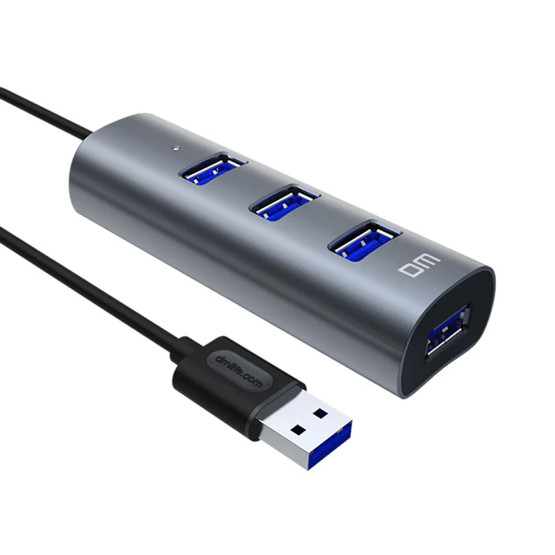 DM CHB009 Portable 4 Ports USB 3.0 Hub Plug and Play High Speed Expansion Adapter