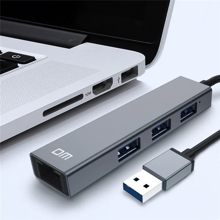 DM CHB011 3 Ports USB 2.0 Hub with RJ45 Ethernet Port Compatible with Windows / Macos / Linux