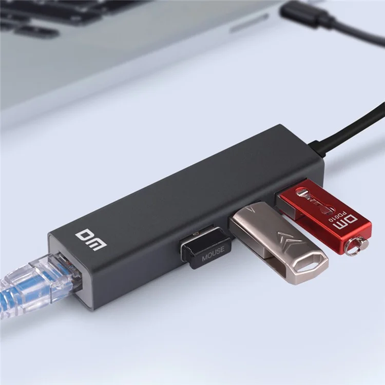DM CHB012 3 Ports USB 3.0 Hub with Gigabit Ethernet Adapter High Speed Data Transfer Network Adapter