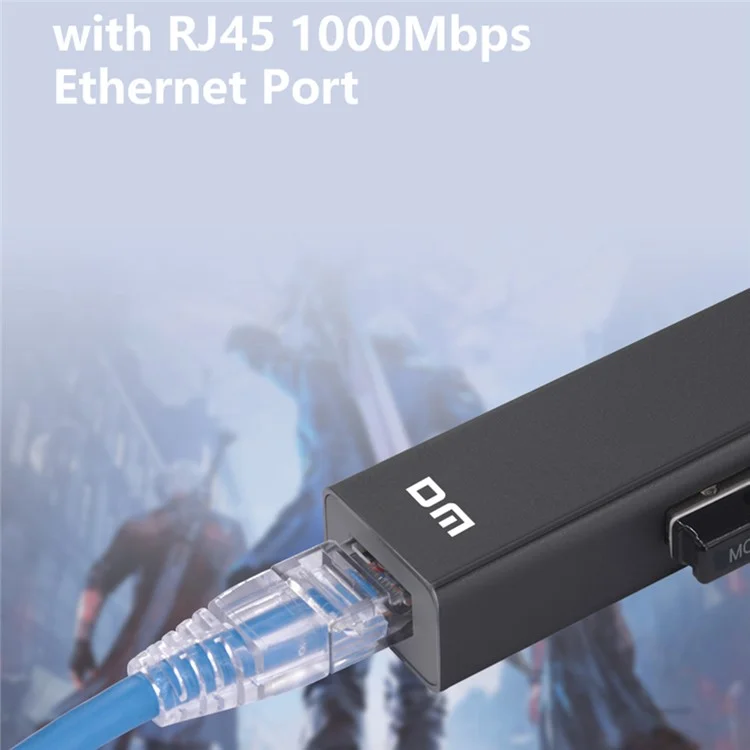 DM CHB012 3 Ports USB 3.0 Hub with Gigabit Ethernet Adapter High Speed Data Transfer Network Adapter