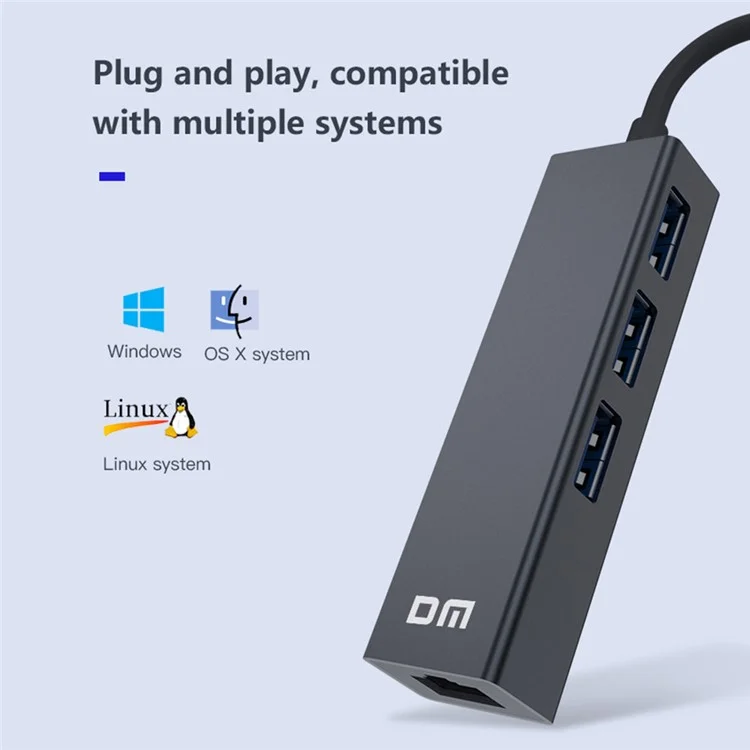 DM CHB012 3 Ports USB 3.0 Hub with Gigabit Ethernet Adapter High Speed Data Transfer Network Adapter