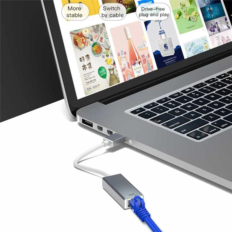 DM CHB018 Adattatore Ethernet USB 2.0 a RJ45 con cavo da 30 cm Convertitore di rete 100 Mbps per laptop