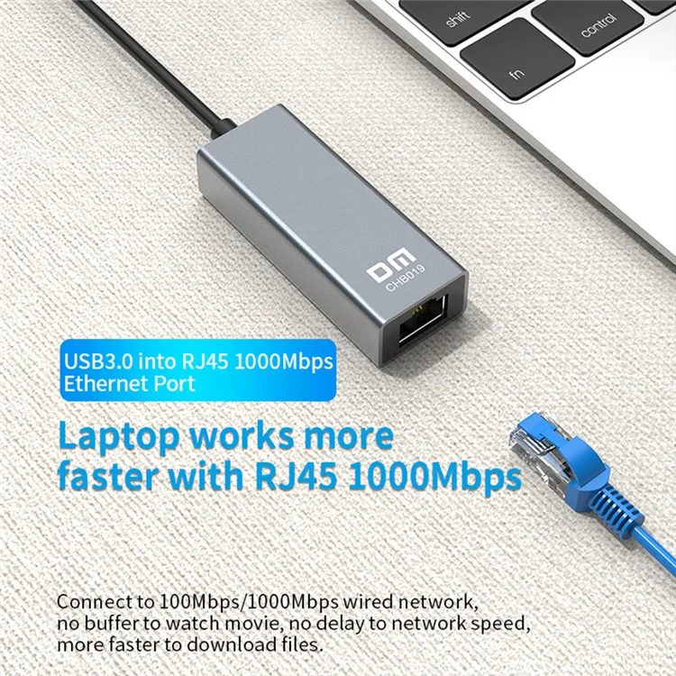 DM CHB019 USB 3.0 to Gigabit Ethernet Adapter Aluminum Alloy Network Converter with 15cm Cable