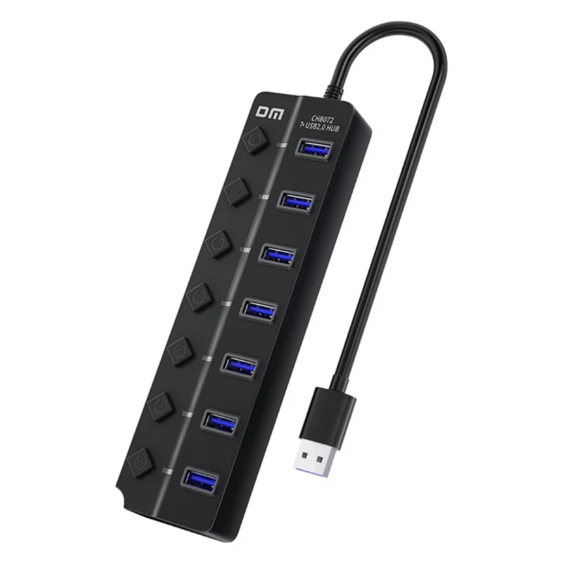 DM CHB072 7 Ports USB 2.0 Hub with Individual Switches High Speed Data Transfer Expansion Dock
