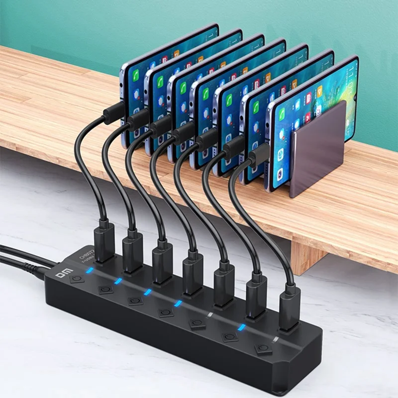 DM CHB072 7 Ports USB 2.0 Hub with Individual Switches High Speed Data Transfer Expansion Dock